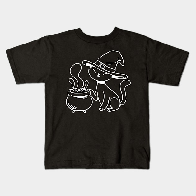 A cat witch brews a potion Kids T-Shirt by rueckemashirt